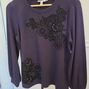Chico's Purple Zenergy French Terry Appliqué Sweatshirt